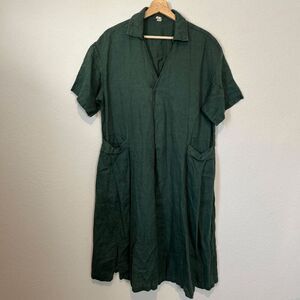 Grae Cove Green Short Sleeve Linen Mini Shirt Dress Women's One Size